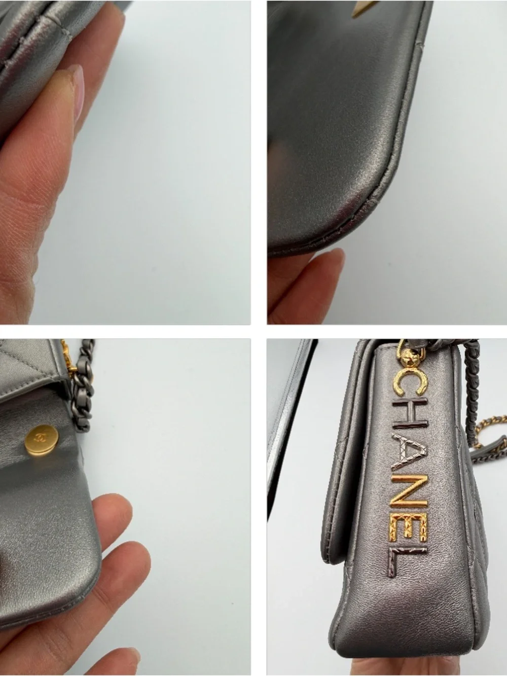 50% Off Retail CHANEL Mini Side Note Flap  W/ Handle Gray Chip 21B (ks2290as)